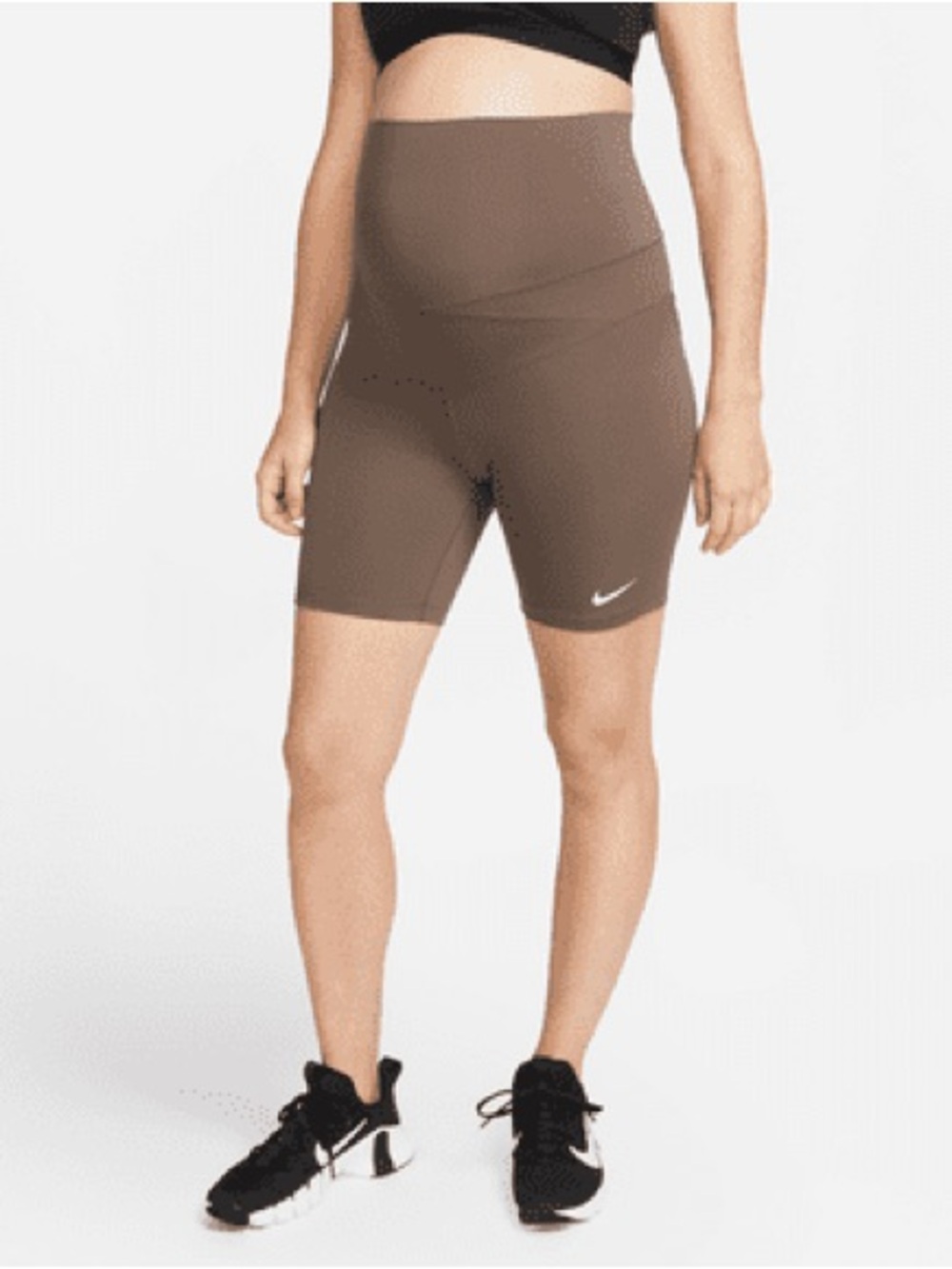 Nike Women’s High-Rise Maternity 7 inch Biker Shorts in Ironstone/White
